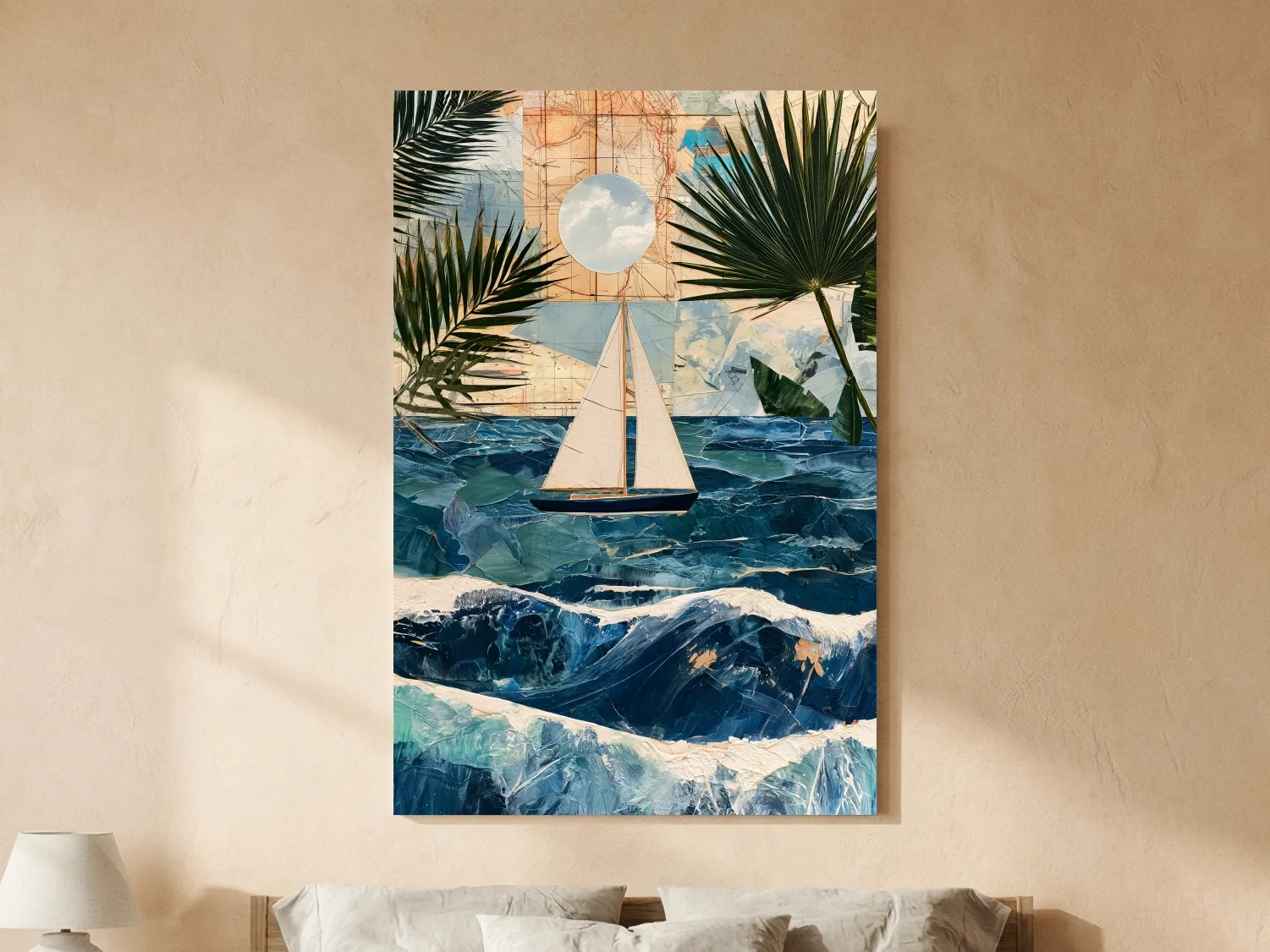Tropical Sailboat Collage - Mixed Media Ocean Wall Art