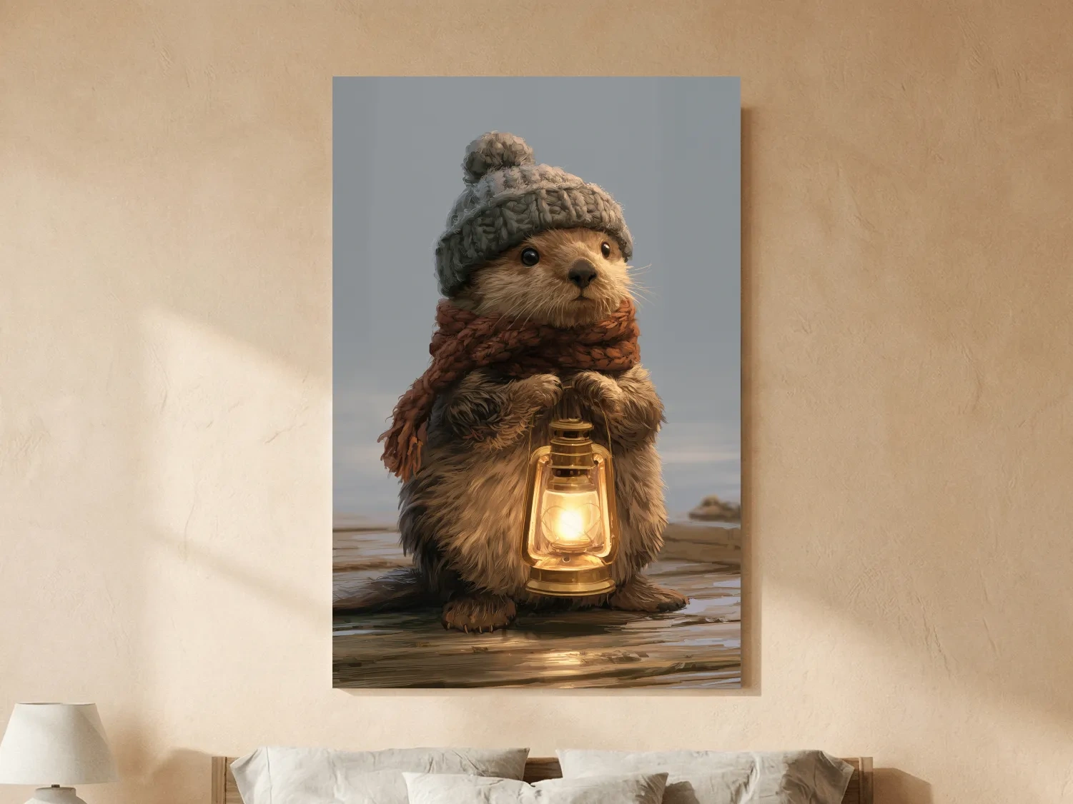 Whimsical Sea Otter Lantern Painting - Cozy Marine Life Wall Art