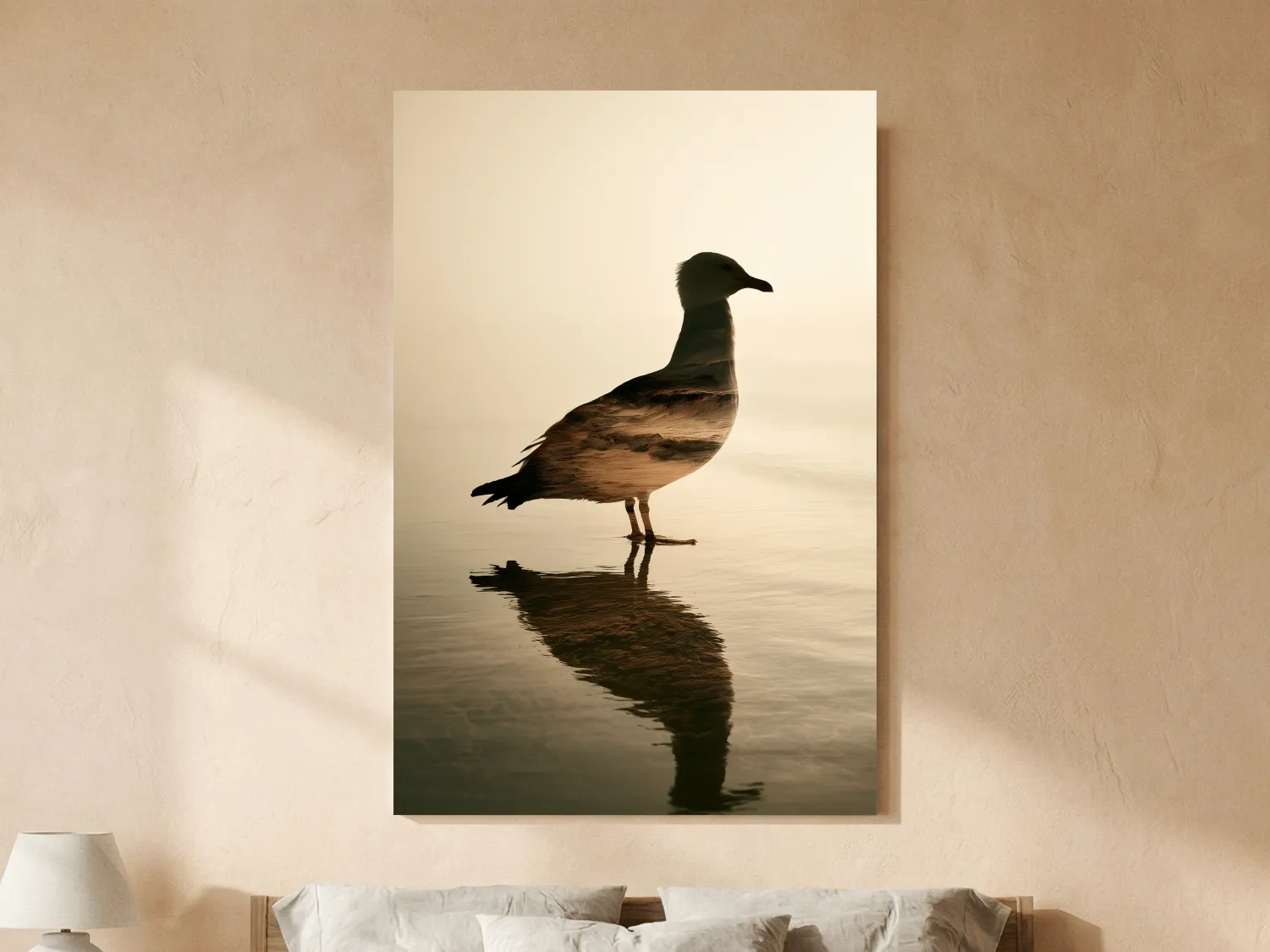 Seagull Silhouette Double Exposure - Minimalist Beach Photographic Wall Art