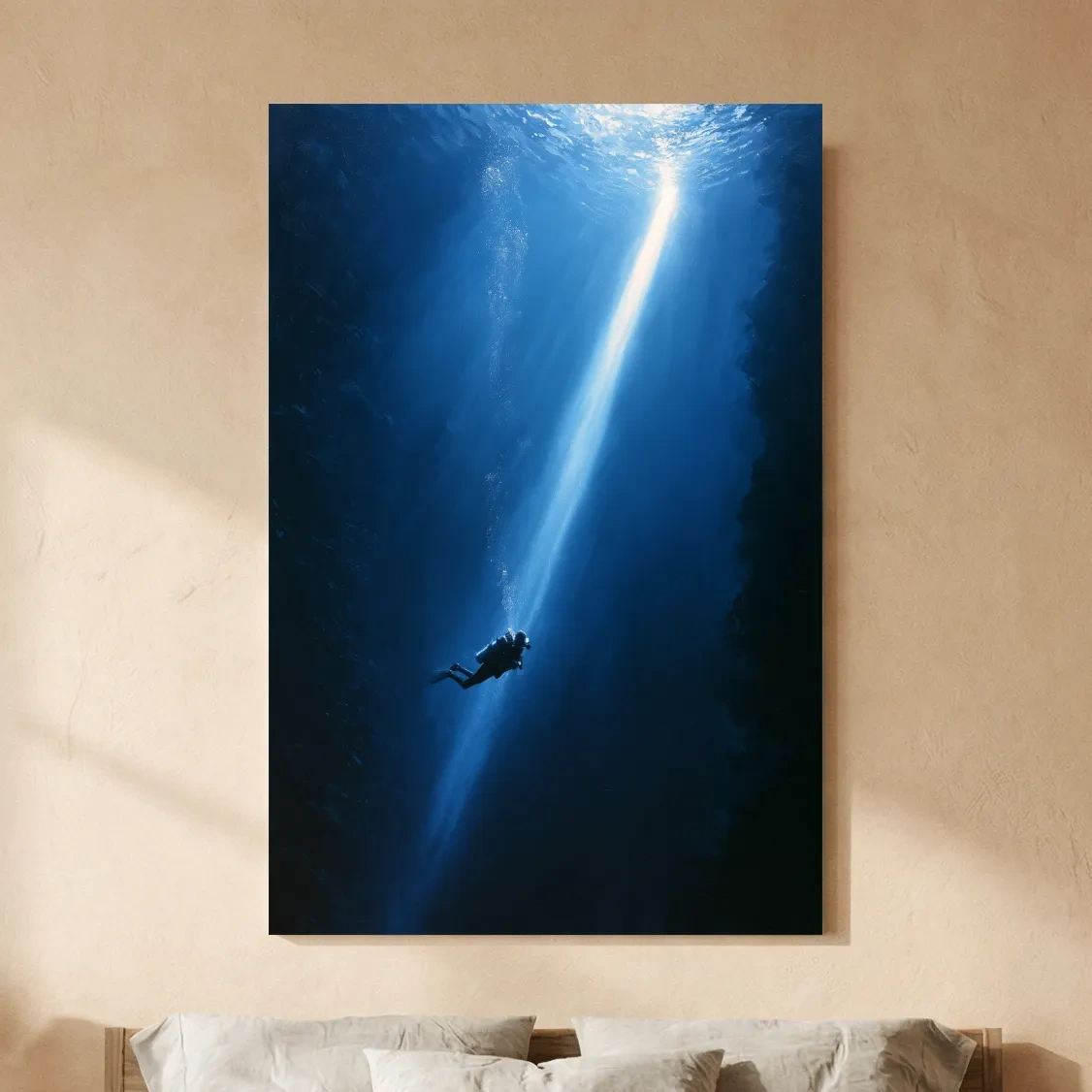 Surreal Underwater Scuba Diver Painting - Dramatic Ocean Wall Art