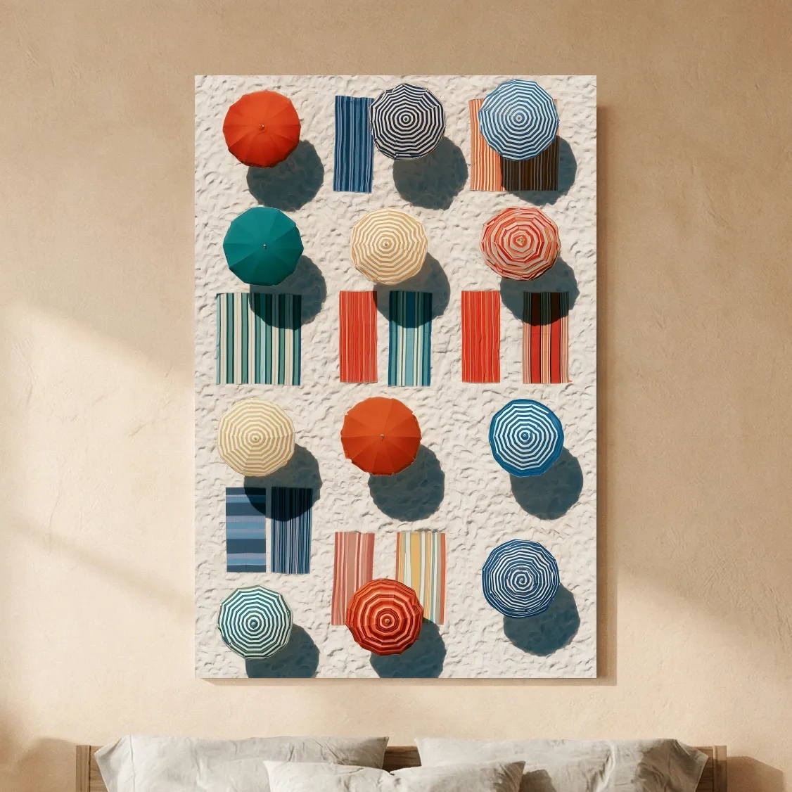 Aerial Beach Umbrellas Painting - Geometric Abstract Coastal Wall Art