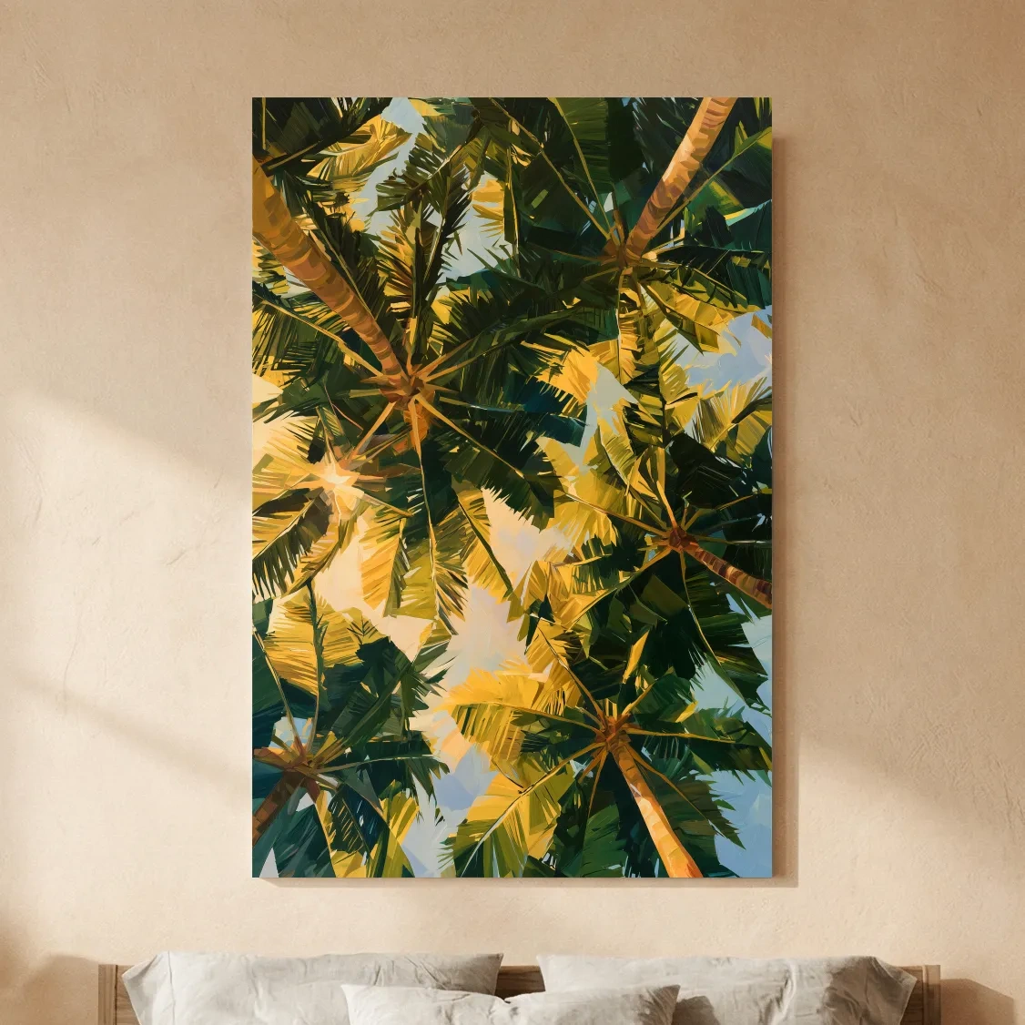 Abstract Tropical Palm Canopy Painting - Exotic Botanical Wall Art