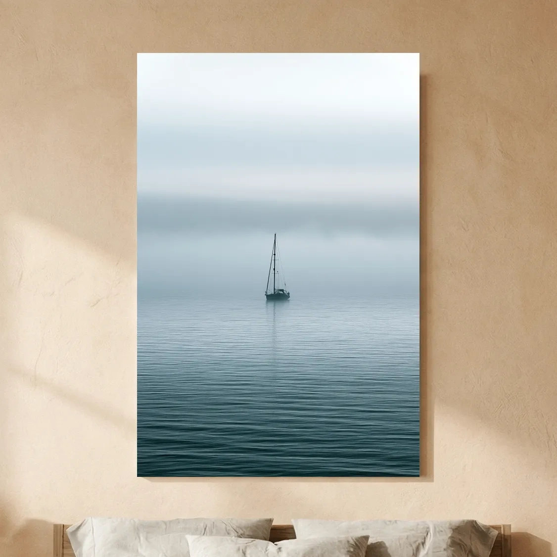 Misty Sailboat Horizon - Minimalist Photographic Ocean Wall Art