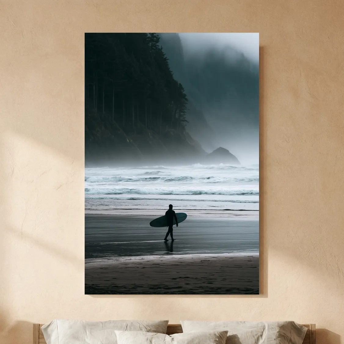 Misty Cold Water Surfer - Photographic Beach Wall Art