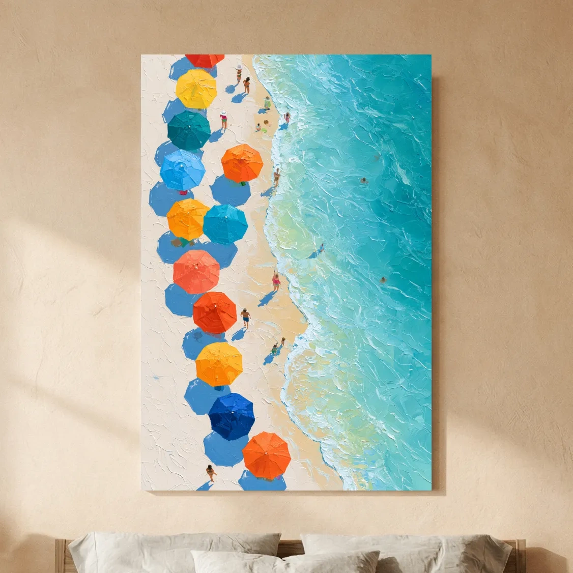 Aerial Beach Umbrellas Painting - Vibrant Seaside Wall Art