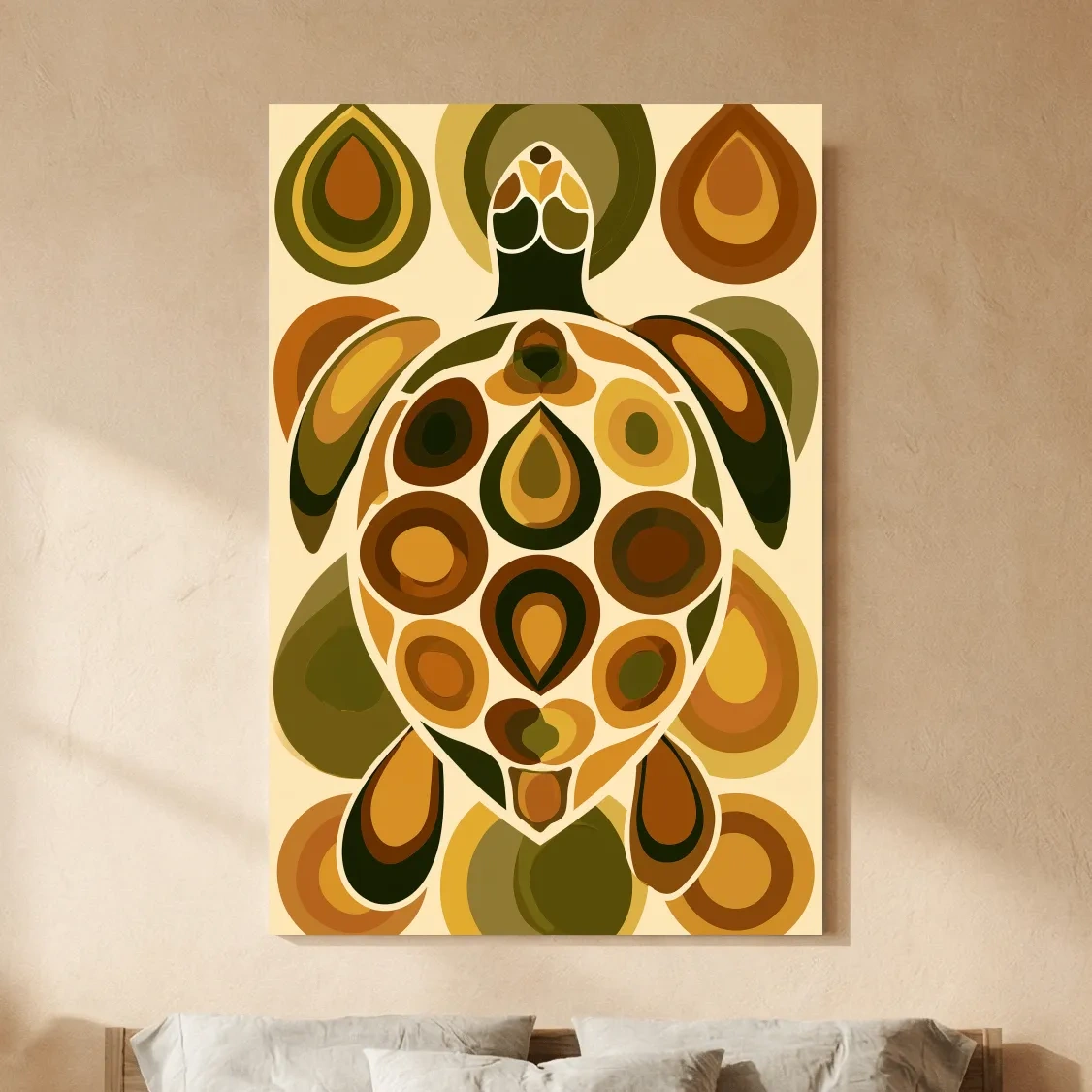 Mid-Century Geometric Sea Turtle Illustration - Minimalist Marine Life Wall Art