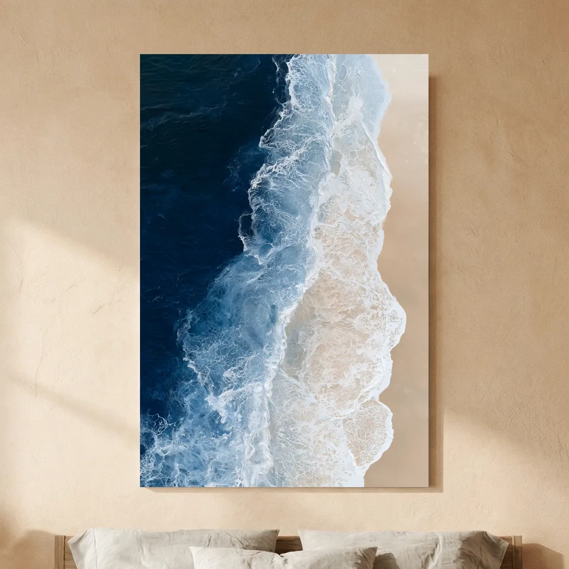 Aerial Crashing Waves Beach Painting - Abstract Ocean Wall Art