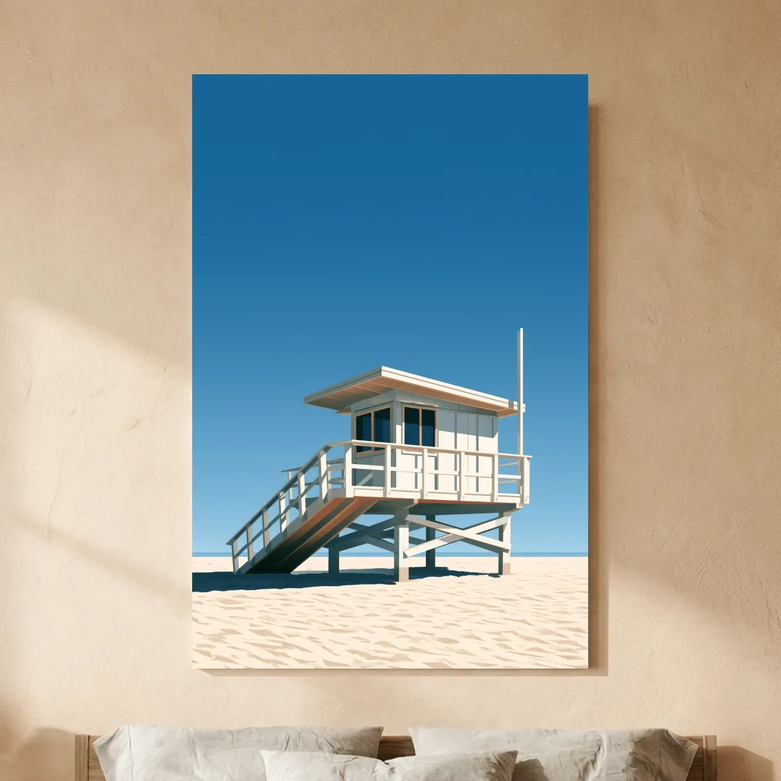 Mid-Century Beach Lifeguard Tower - Minimalist Vector Wall Art