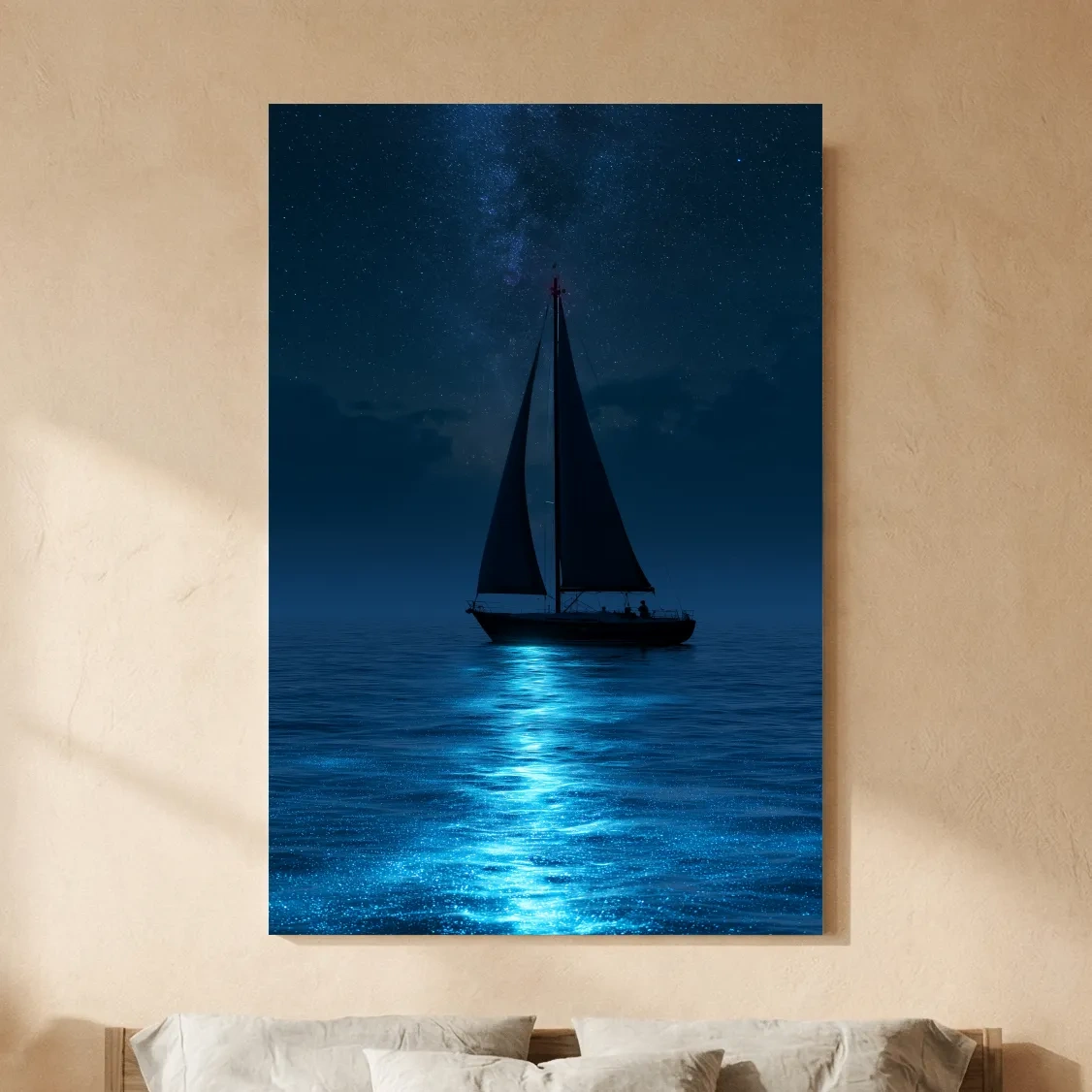 Surreal Sailboat Under Starlit Sky - Photographic Ocean Wall Art