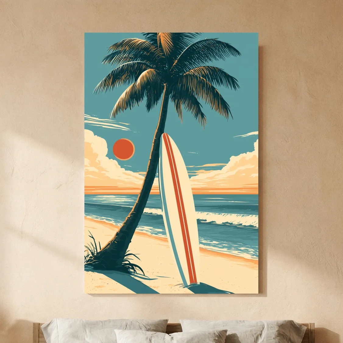 Vintage Surfboard Palm Beach - Retro Surfer Wall Art