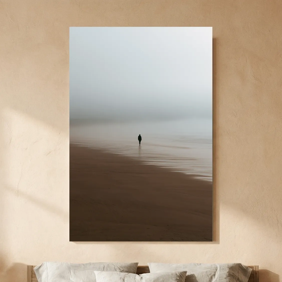Misty Solitary Figure Beachscape - Minimalist Photographic Wall Art