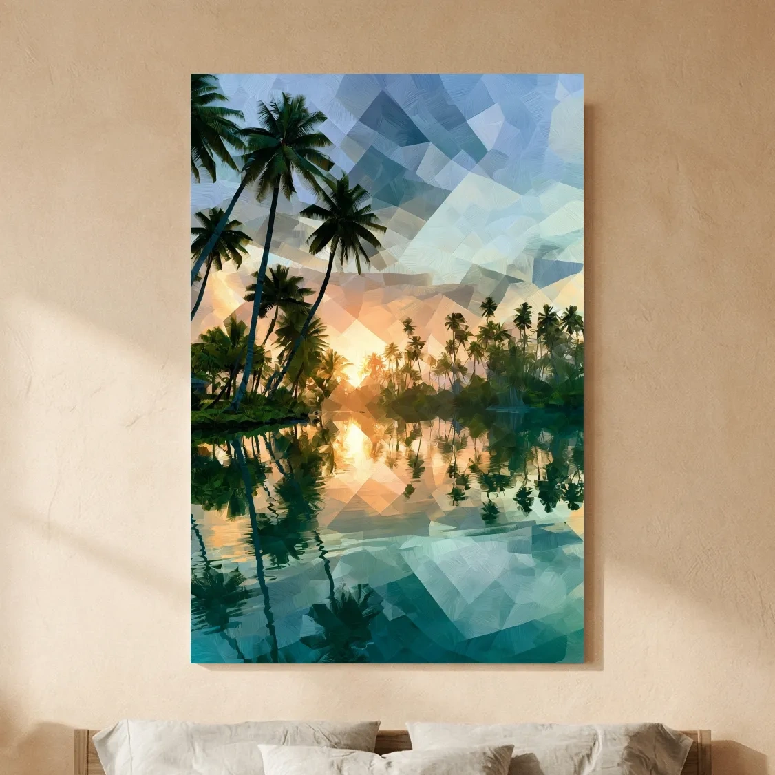 Tropical Lagoon Palm Trees - Abstract Sunset Painting Wall Art