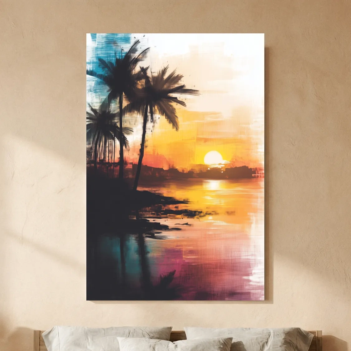 Tropical Palm Sunset Painting - Abstract Beach Wall Art