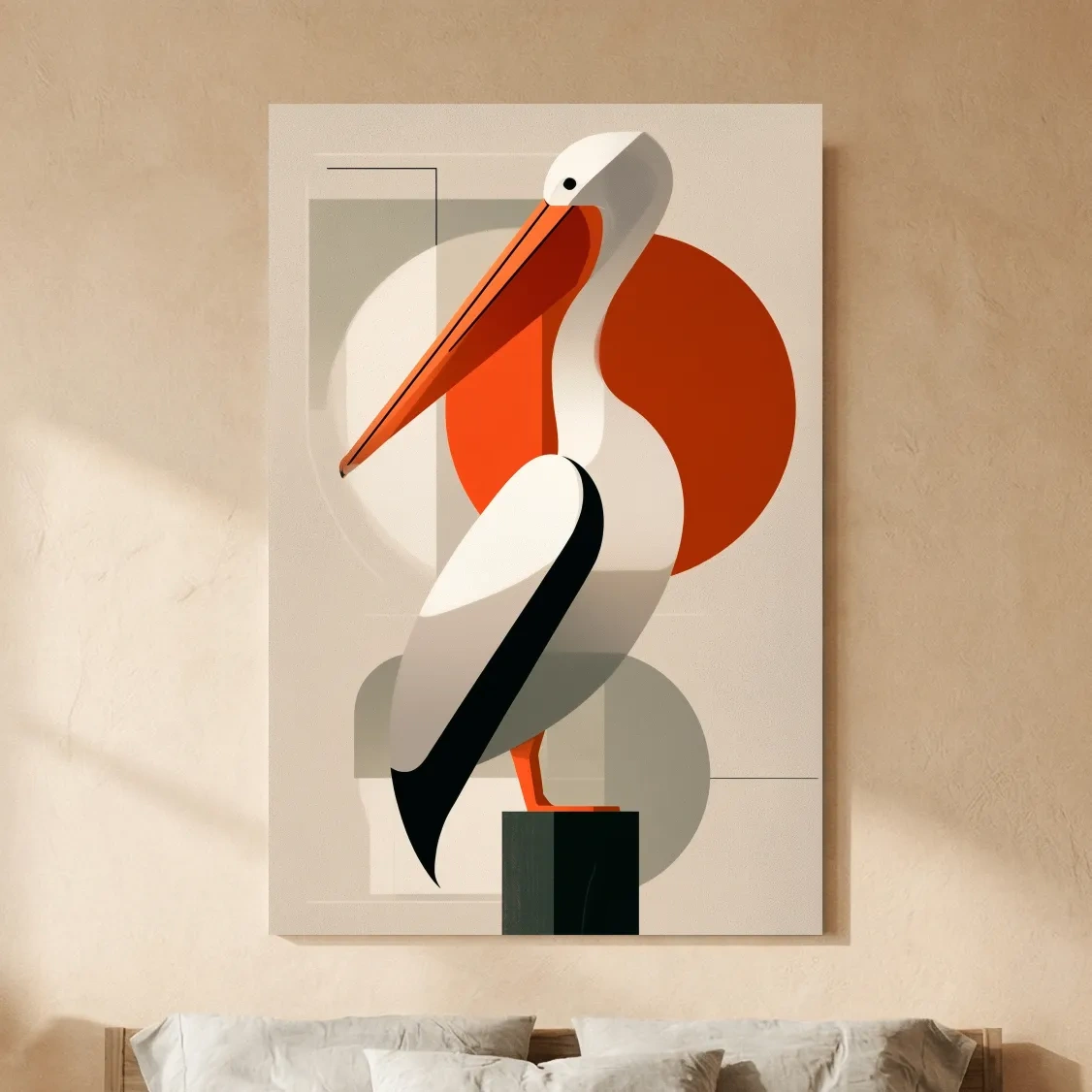 Mid-Century Pelican Illustration - Geometric Coastal Bird Wall Art