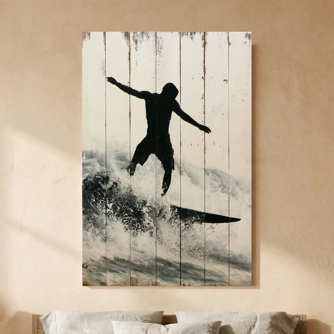 Surfer Silhouette Painting - Rustic Reclaimed Wood Artwork