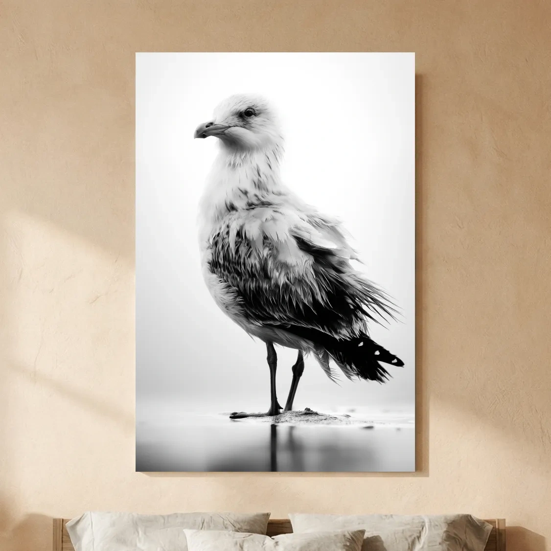 Misty Seagull Portrait - Minimalist Photographic Beach Wall Art