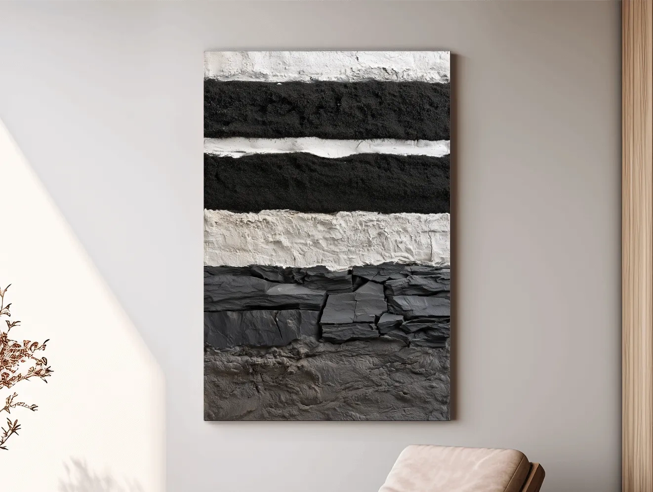 Layered Stone Strata Design - Abstract Mixed Media Wall Art