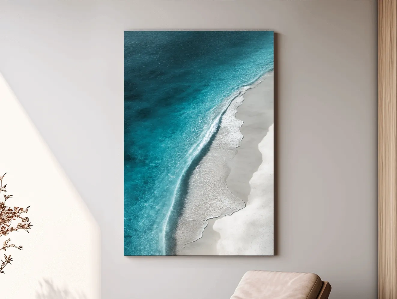 Aerial Tropical Shoreline Waves - Minimalist Coastal Photographic Wall Art