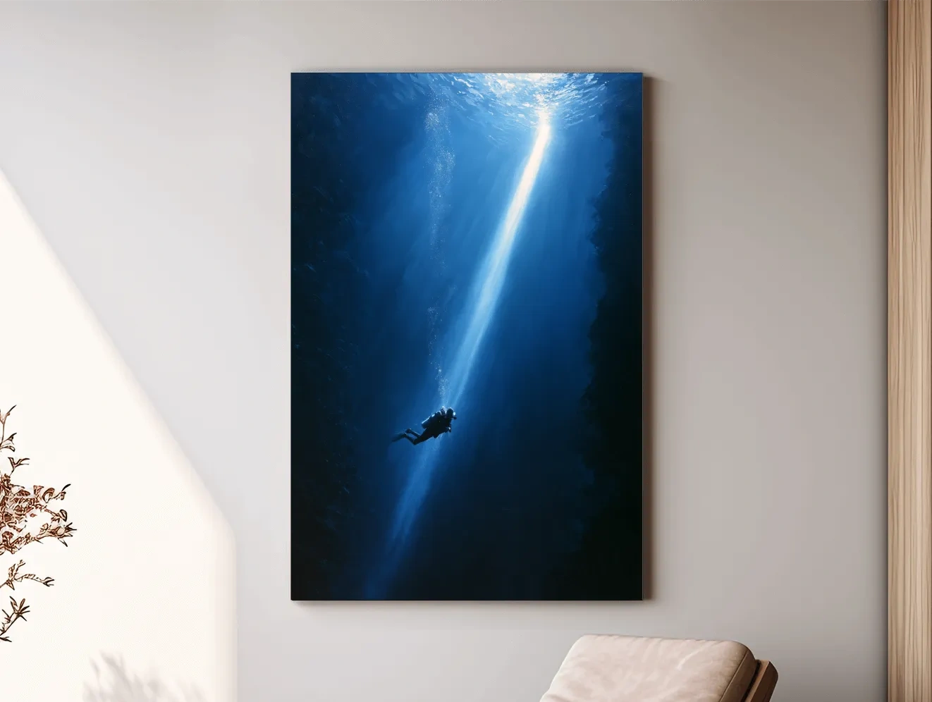 Surreal Underwater Scuba Diver Painting - Dramatic Ocean Wall Art