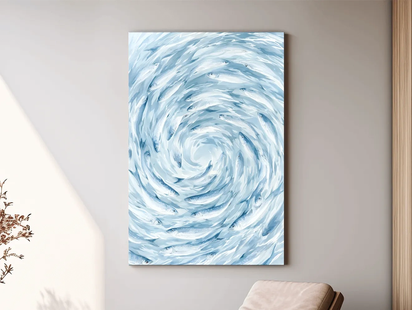 Whirling School Of Fish Painting - Serene Marine Life Wall Art