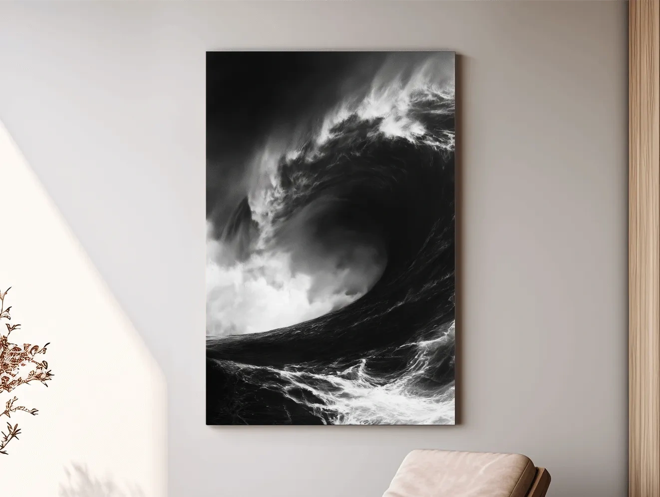 Abstract Crashing Wave Drawing - Dramatic Ocean Wall Art