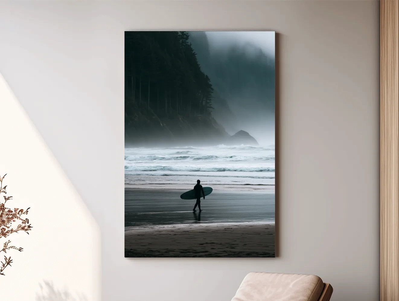 Misty Cold Water Surfer - Photographic Beach Wall Art