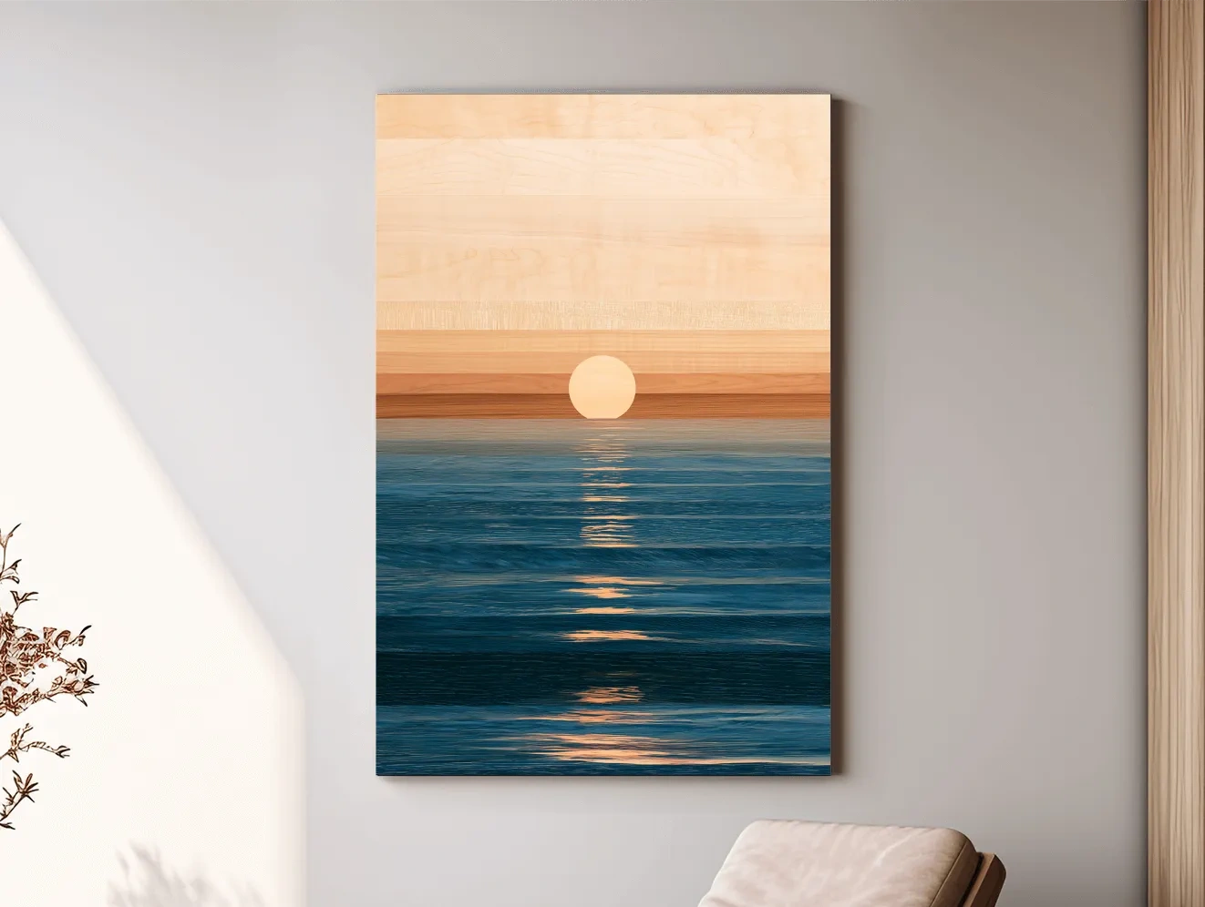 Minimalist Ocean Horizon Sunset - Mixed Media Wall Art