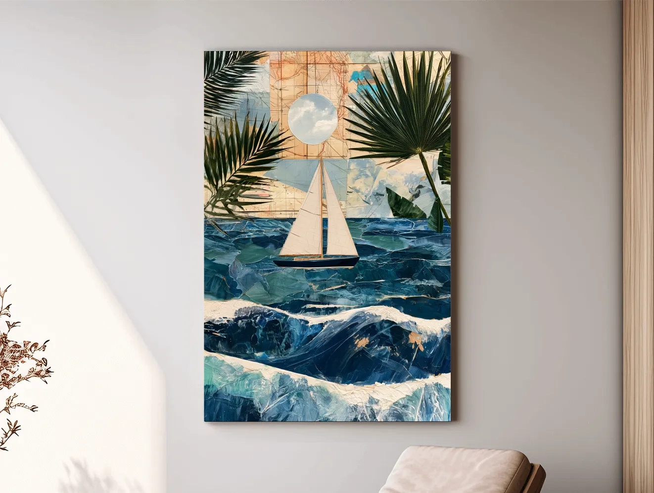 Tropical Sailboat Collage - Mixed Media Ocean Wall Art