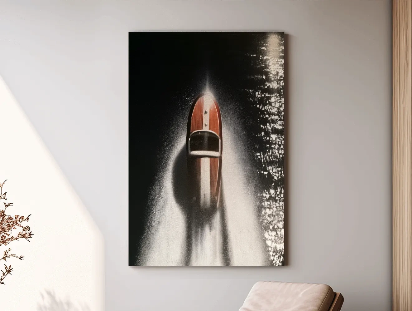 Aerial Speedboat Painting - Dramatic Ocean Wall Art