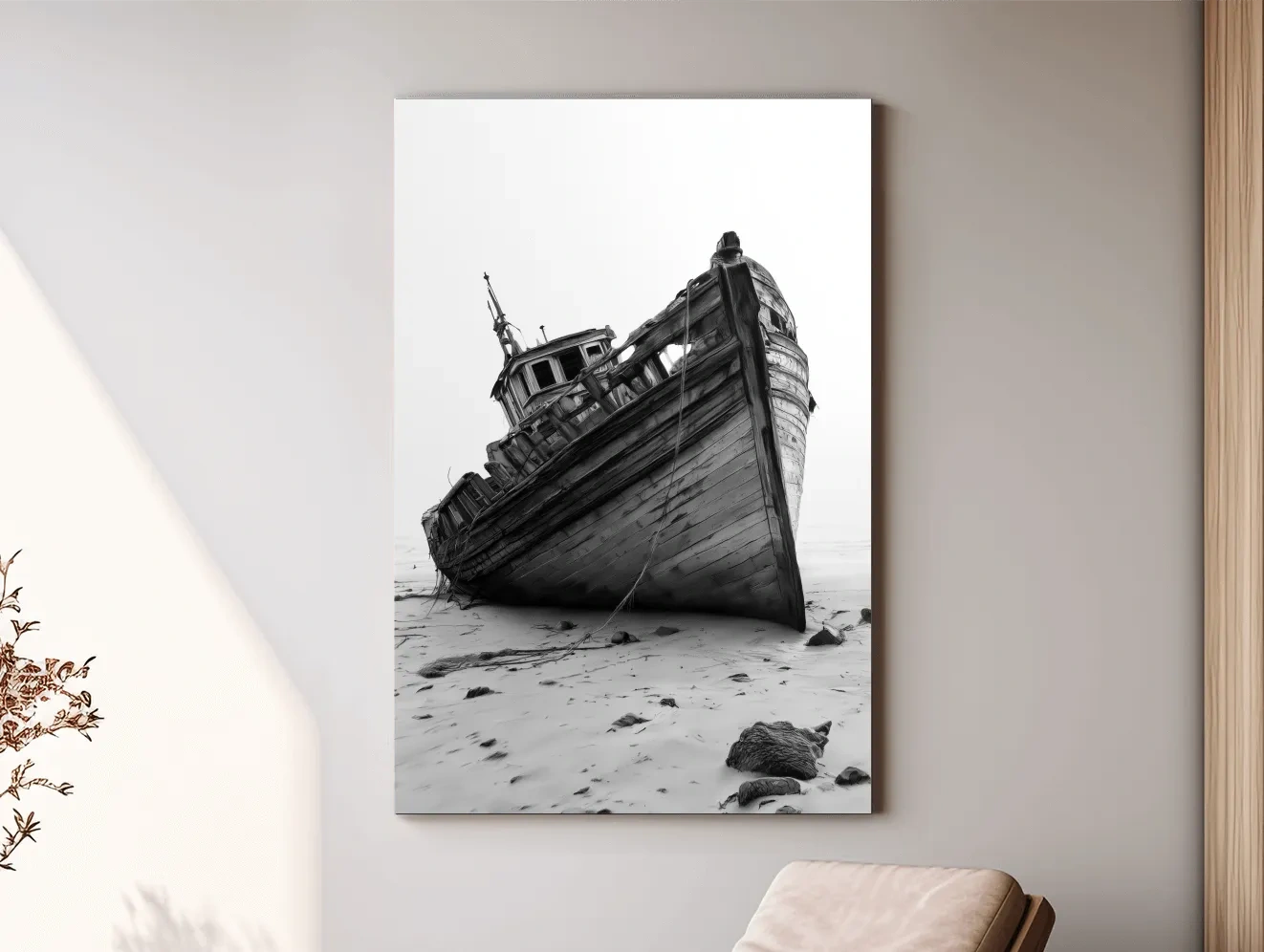 Abandoned Wooden Fishing Boat Drawing - Moody Nautical Beach Wall Art