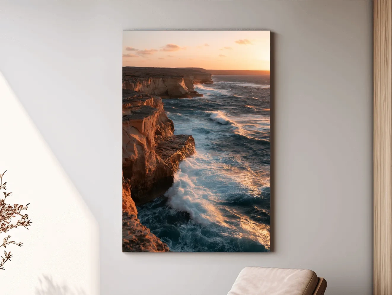 Golden Hour Rugged Coastal Cliffs - Dramatic Ocean Photographic Wall Art