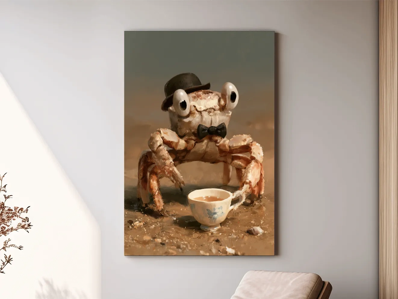 Whimsical Dapper Crab Tea Party - Folk Art Painting Wall Art