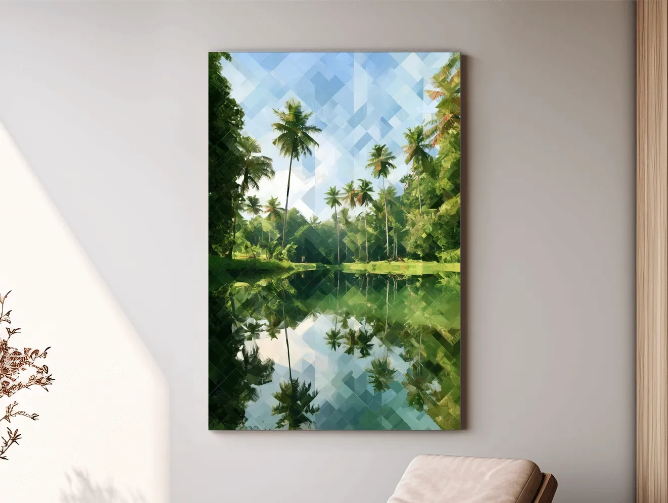 Geometric Tropical Lagoon Palm Reflection - Abstract Landscape Wall Art