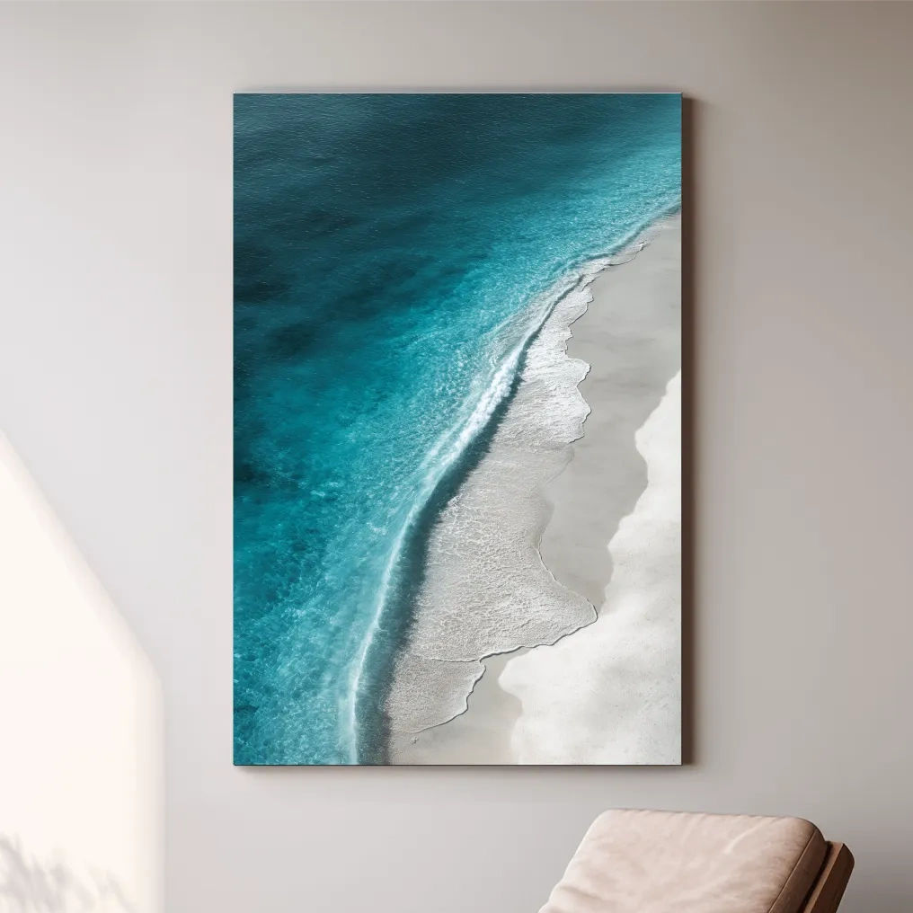Aerial Tropical Shoreline Waves - Minimalist Coastal Photographic Wall Art
