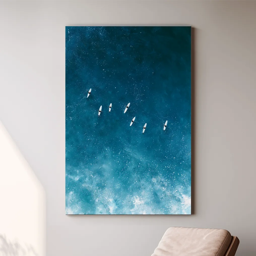 Serene Aerial Surfers Painting - Ocean Wall Art