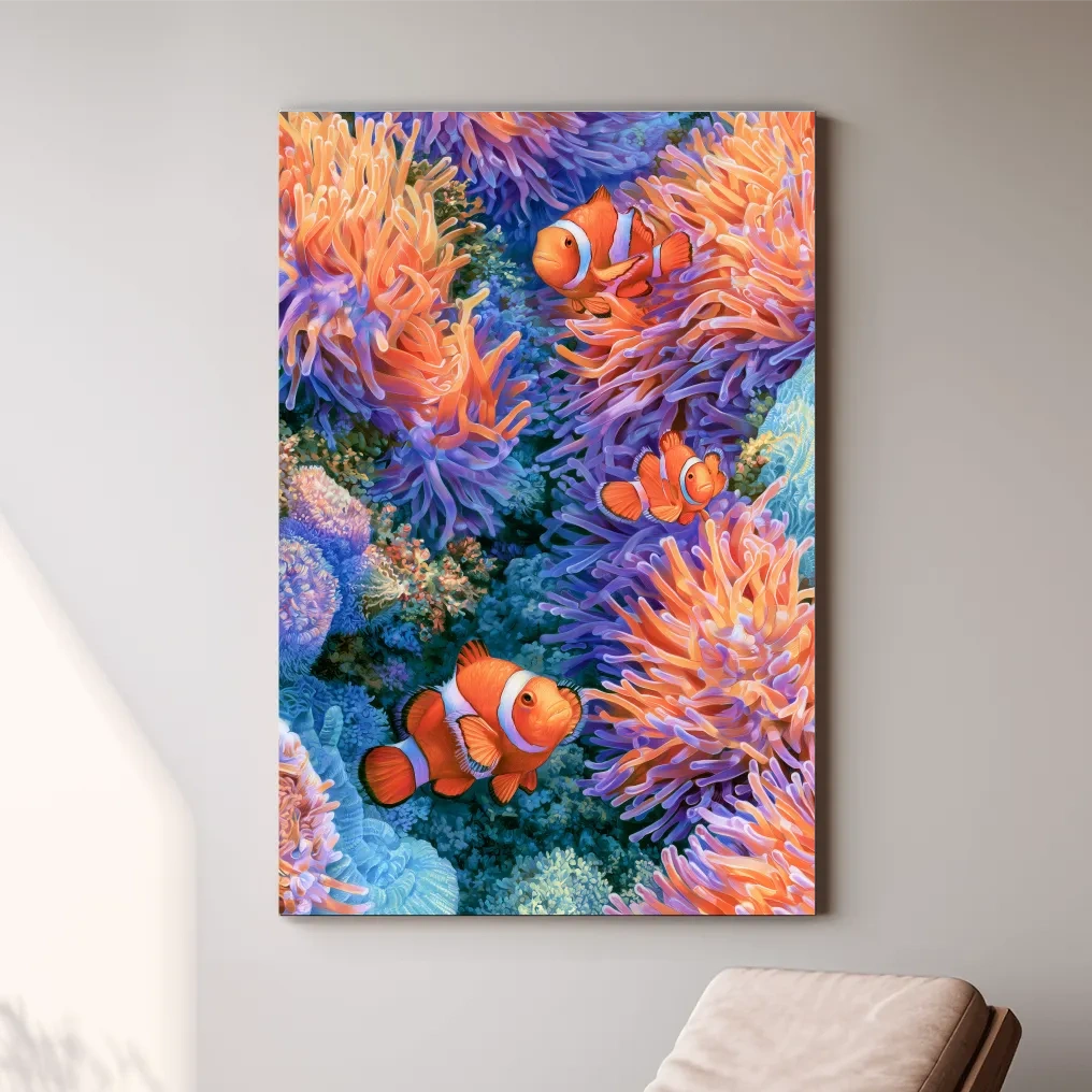 Clownfish Anemone Reef Drawing - Vibrant Marine Life Wall Art