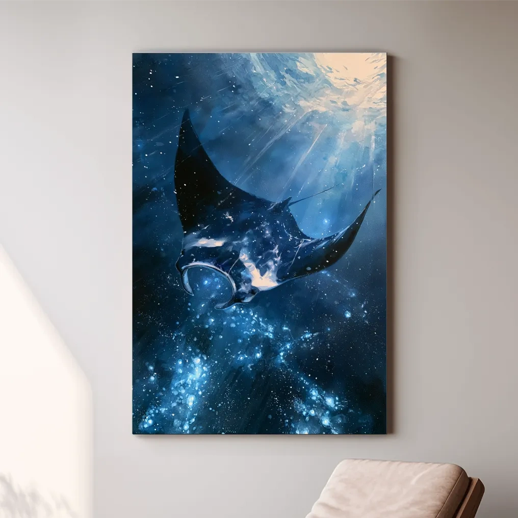 Majestic Manta Ray Underwater Painting - Ethereal Marine Life Wall Art
