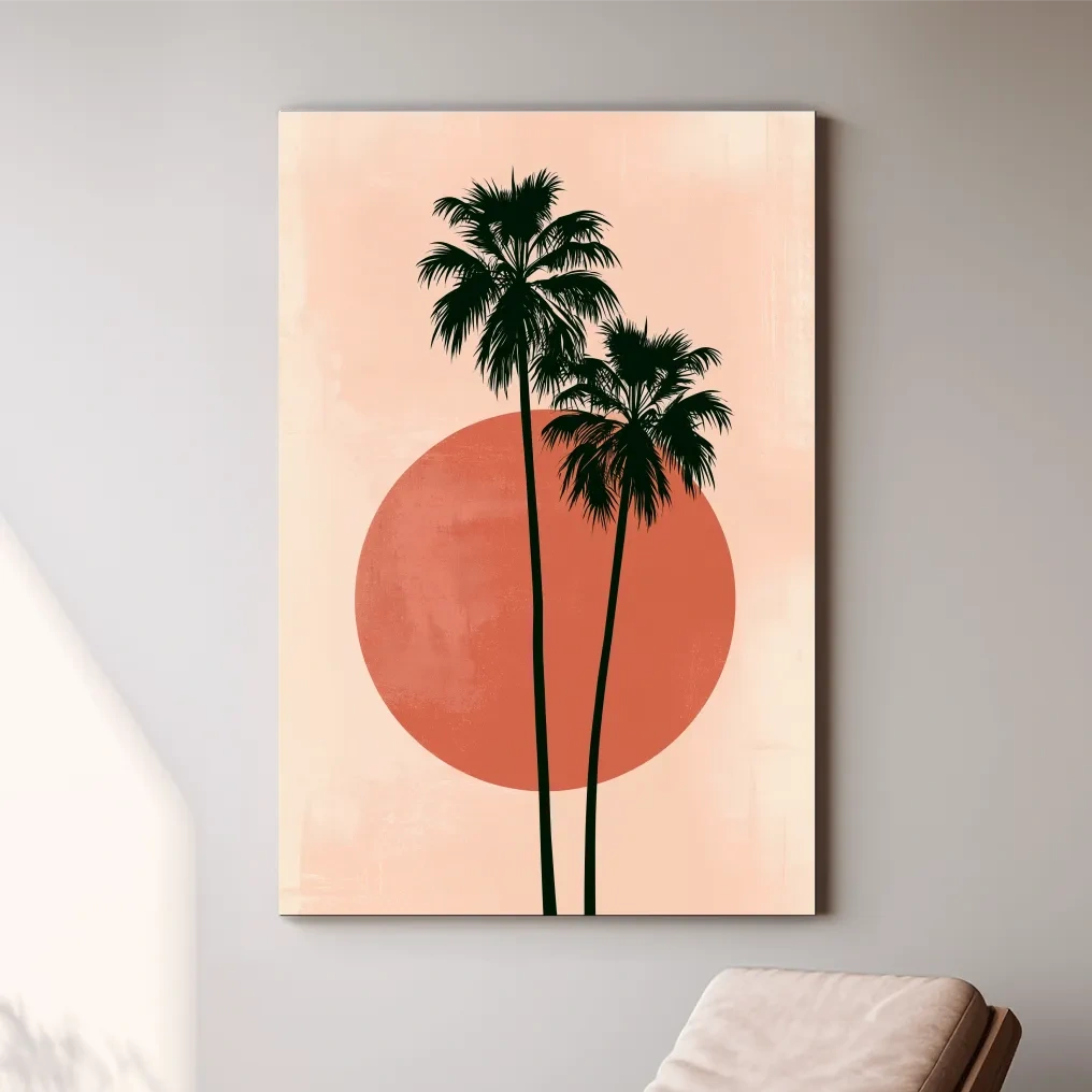 Mid-Century Tropical Palm Silhouette - Minimalist Geometric Wall Art