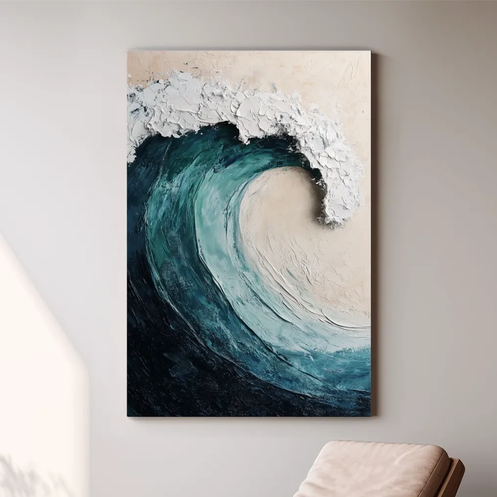 Abstract Crashing Wave Painting - Impasto Style Ocean Wall Art