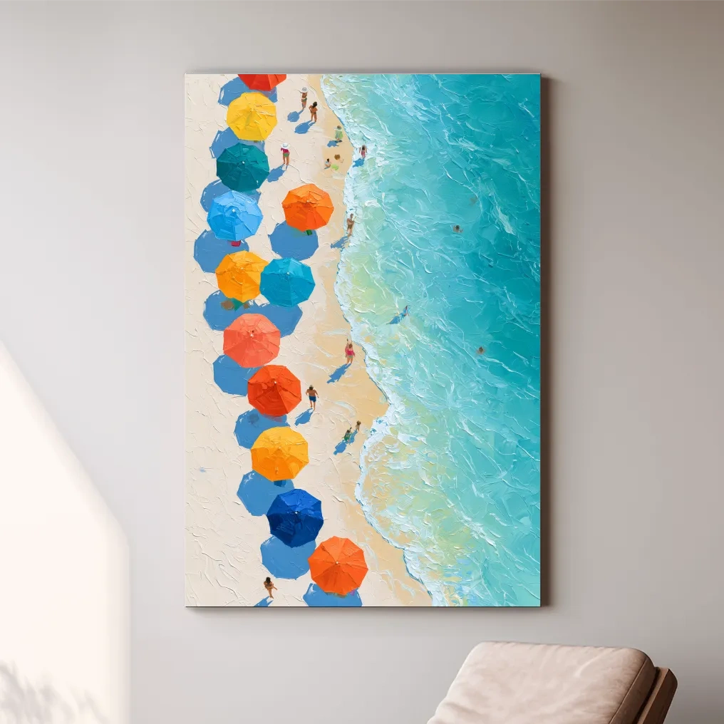 Aerial Beach Umbrellas Painting - Vibrant Seaside Wall Art