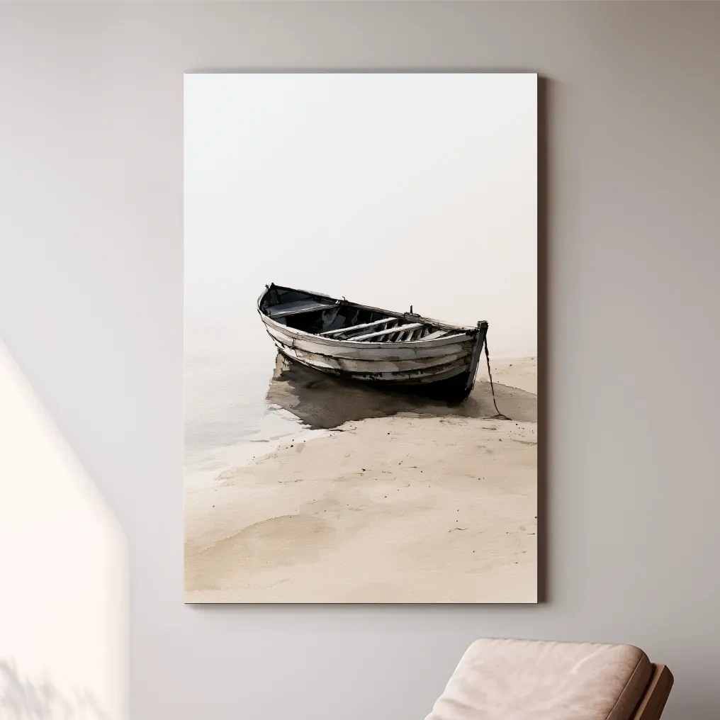 Misty Weathered Rowboat Watercolour - Minimalist Beach Wall Art