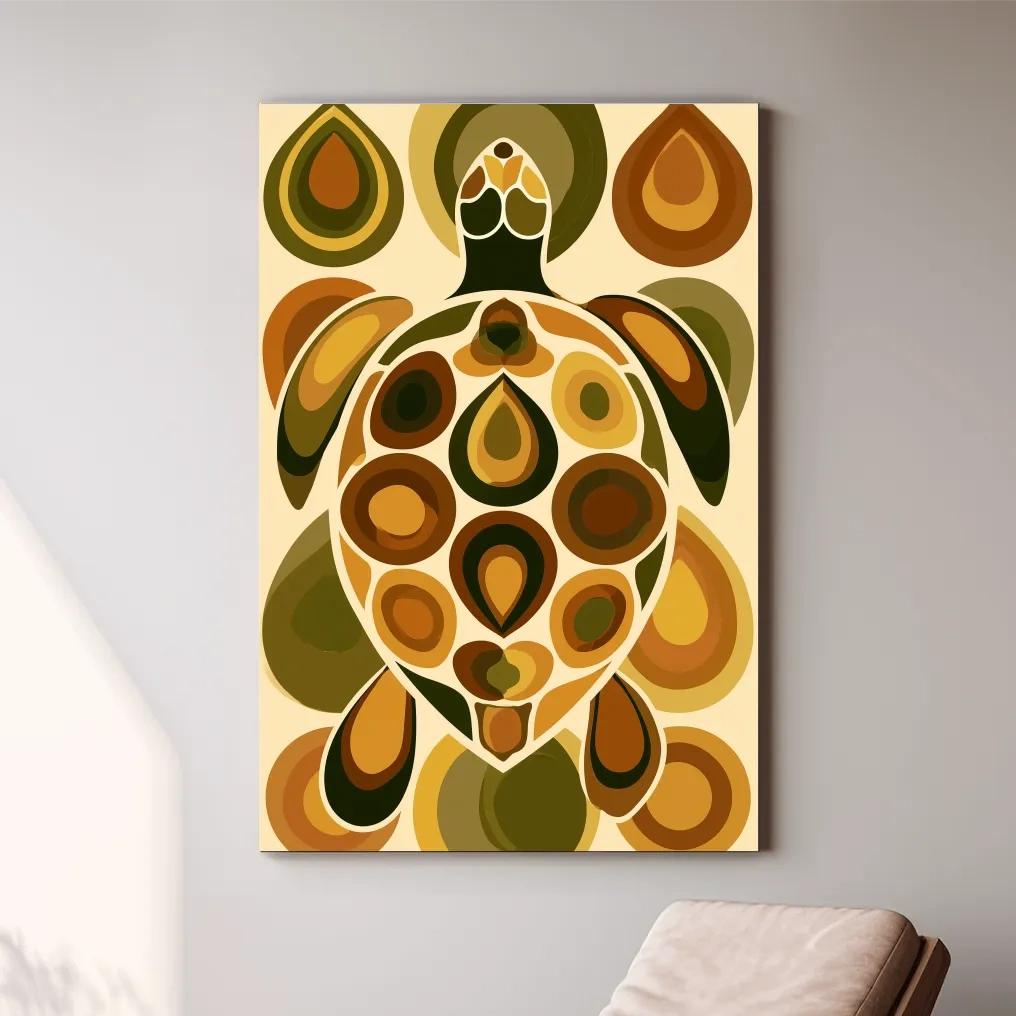 Mid-Century Geometric Sea Turtle Illustration - Minimalist Marine Life Wall Art