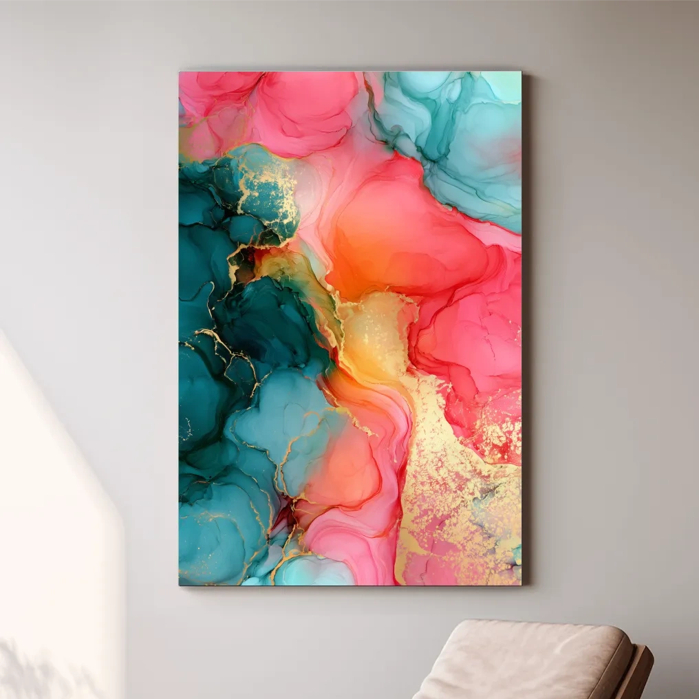 Abstract Alcohol Ink Flow - Fluid Gold Vein Wall Art