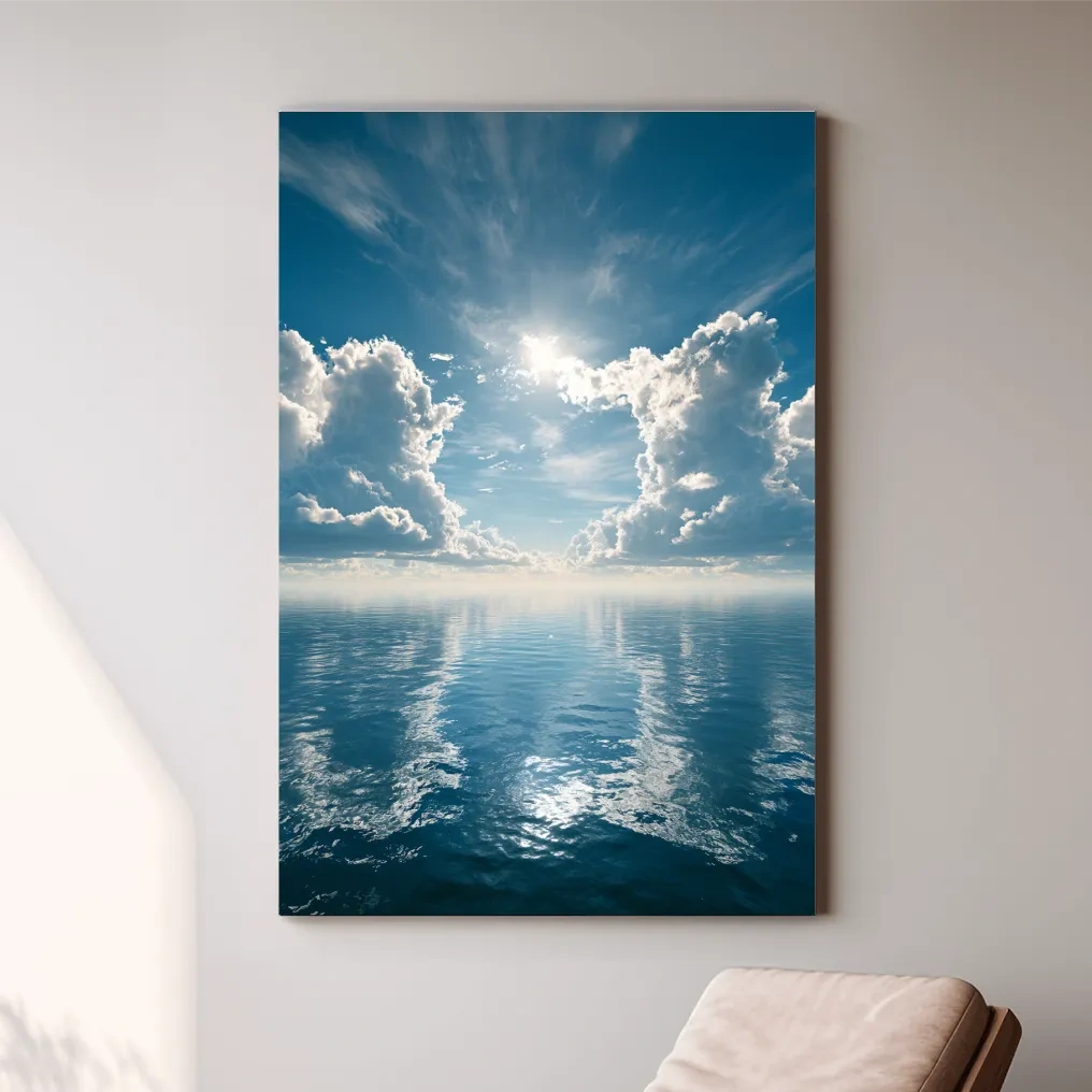 Serene Sunlit Ocean Clouds - Seascape Photography Wall Art