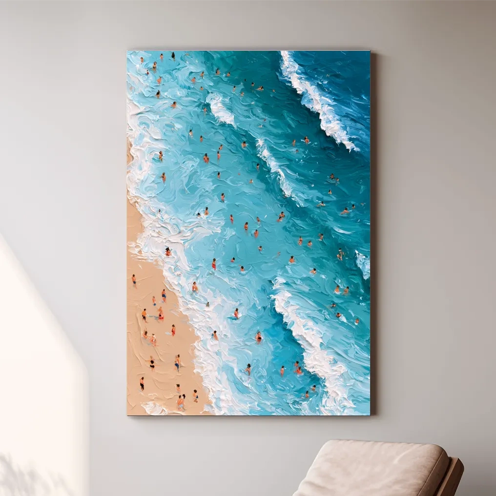 Aerial Beach Swimmers Painting - Abstract Ocean Wall Art