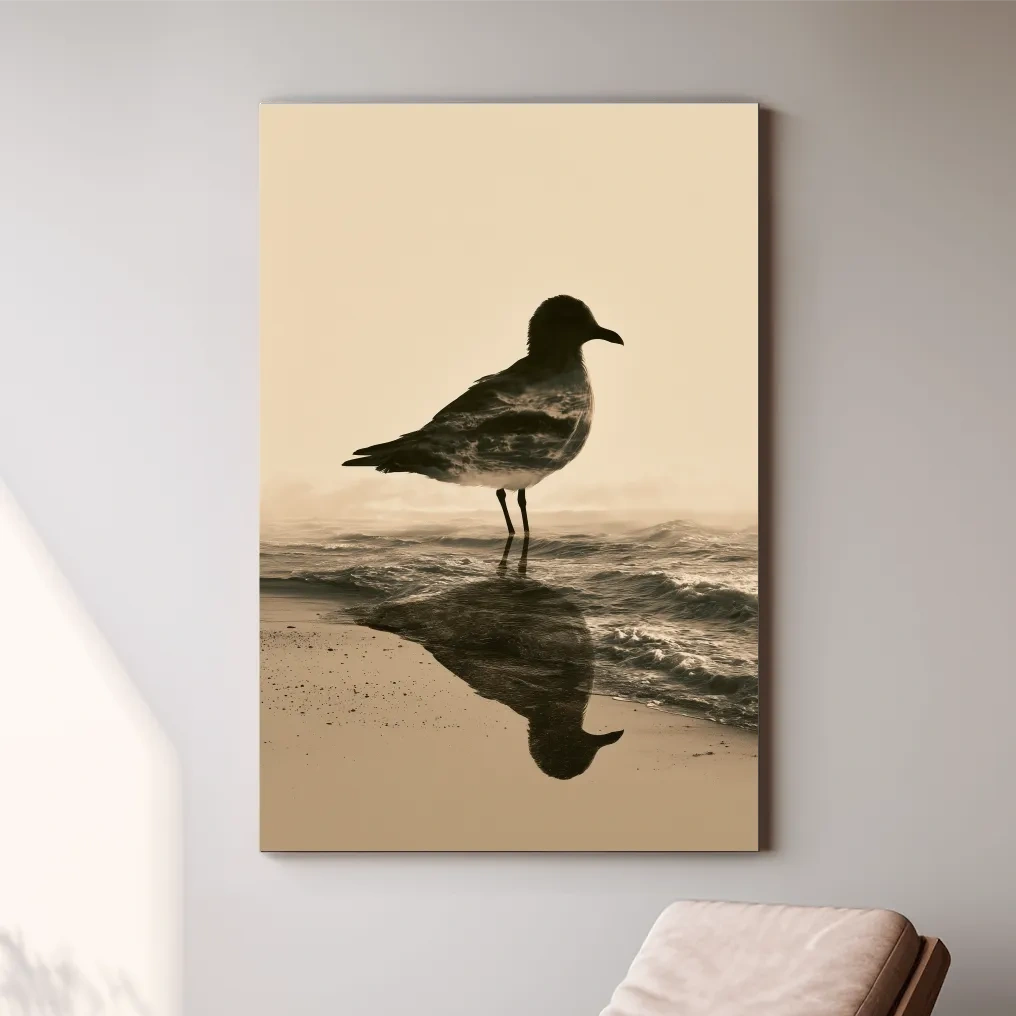 Seagull Double Exposure Silhouette - Beach Photographic Wall Art