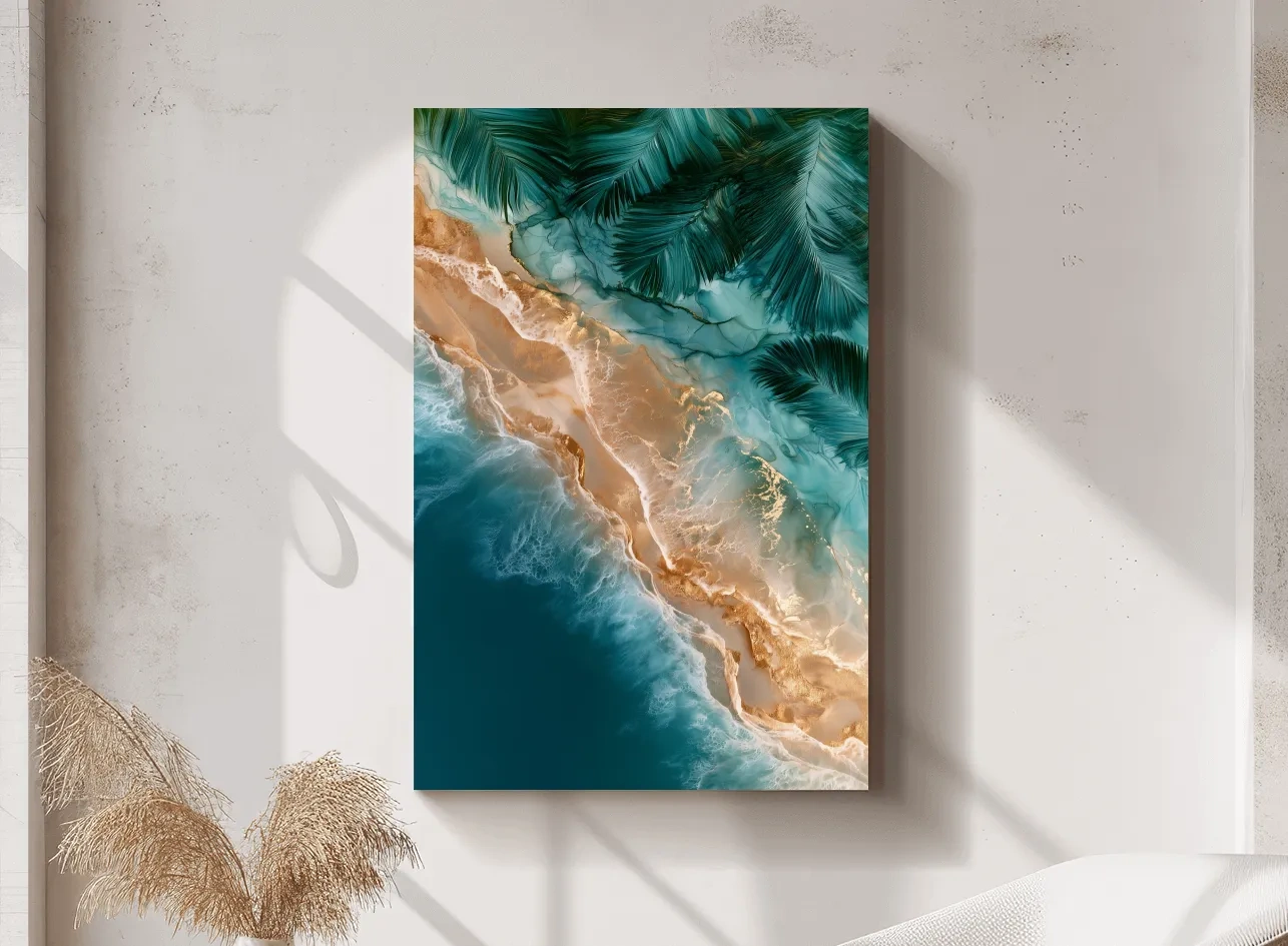 Surreal Aerial Tropical Shoreline - Abstract Mixed Media Wall Art
