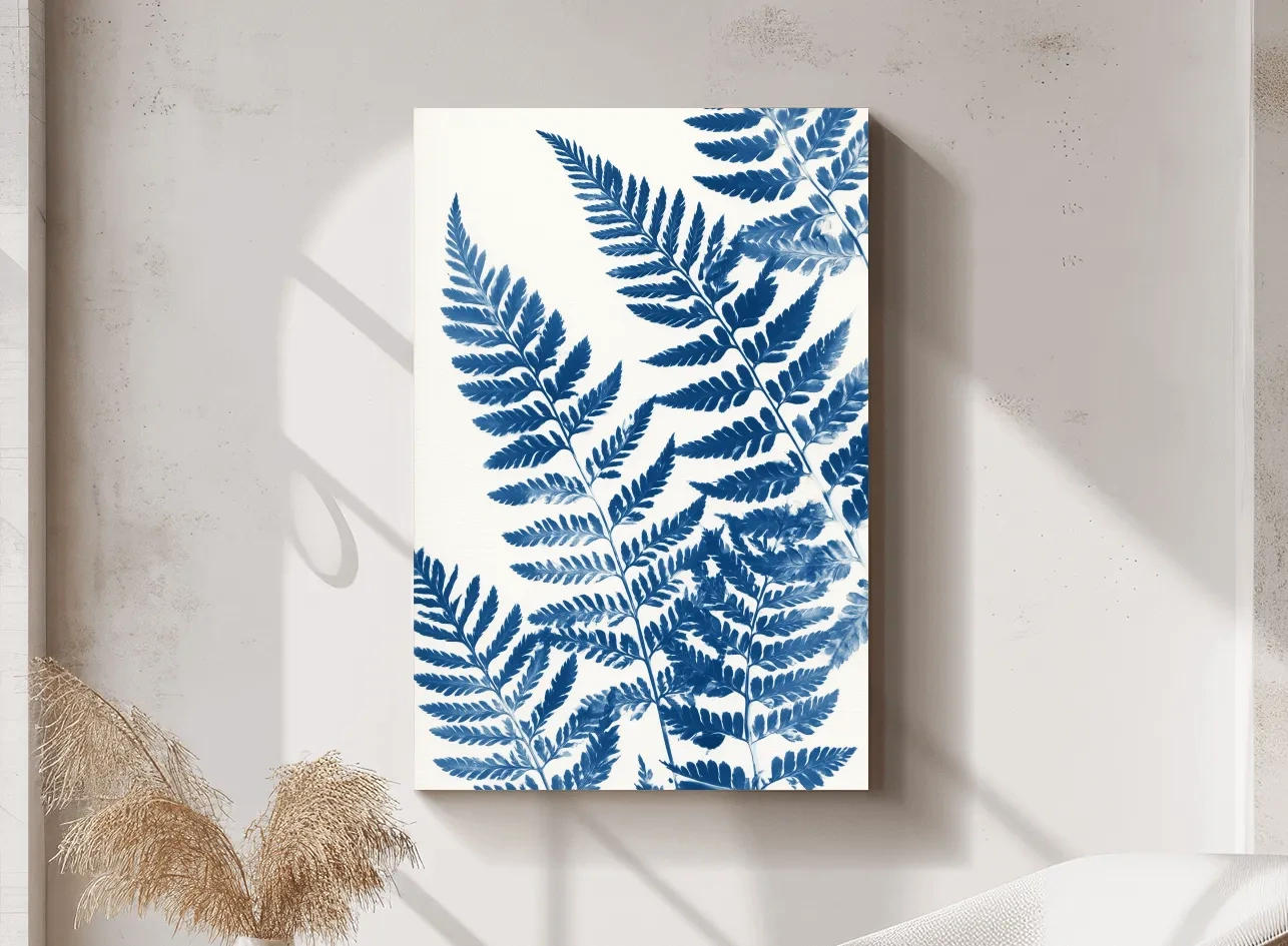 Cyanotype Fern Botanical Illustration - Minimalist Hamptons Wall Art