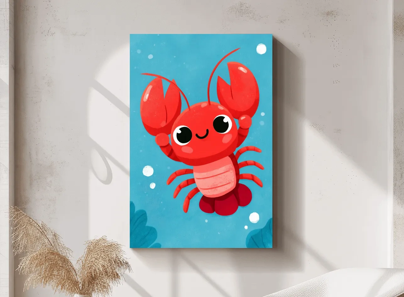 Cute Baby Lobster Underwater Illustration - Nursery Marine Life Wall Art