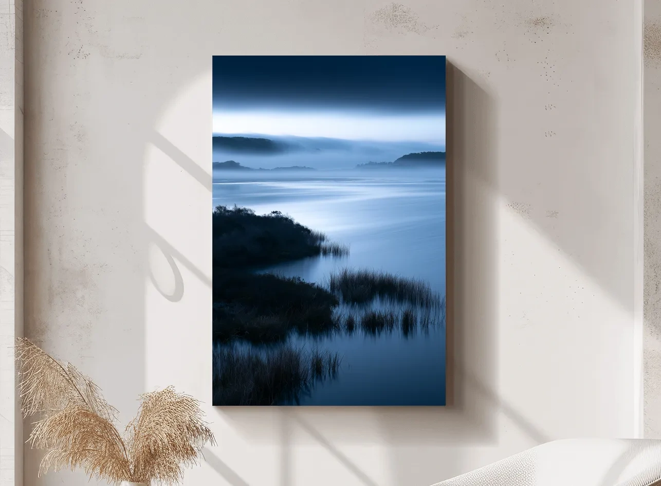 Misty Marshland Horizon - Minimalist Photographic Landscape Wall Art